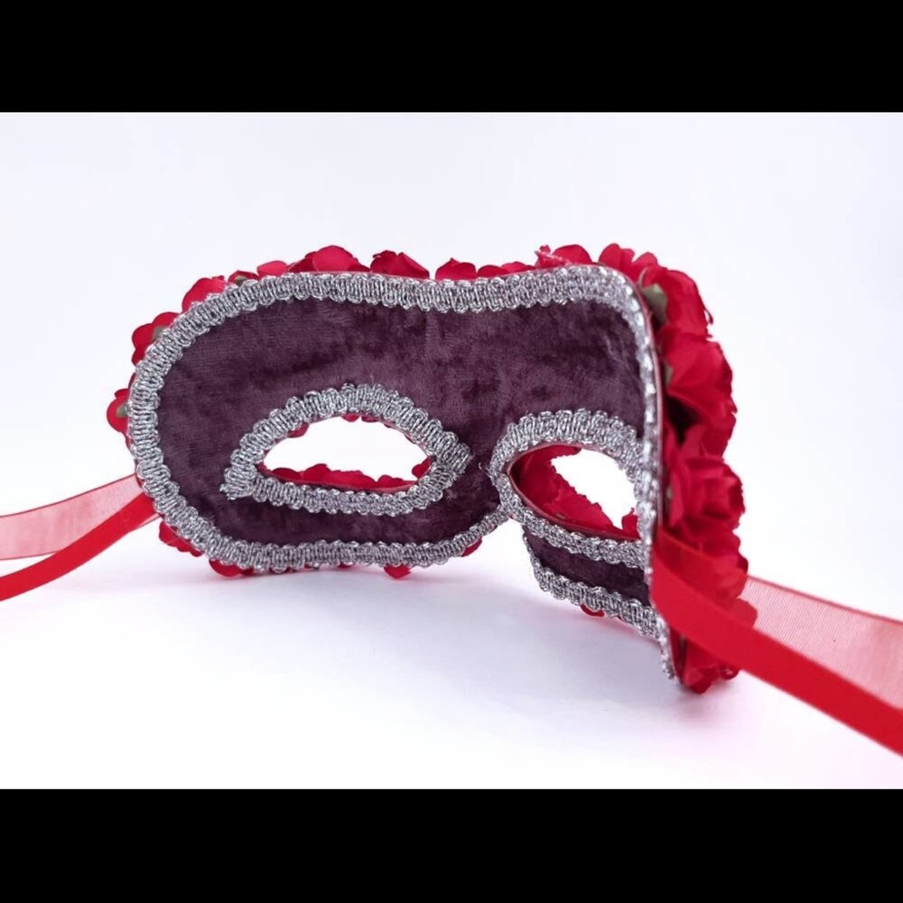 Red Floral Masquerade Mask - Picture 7 of 9